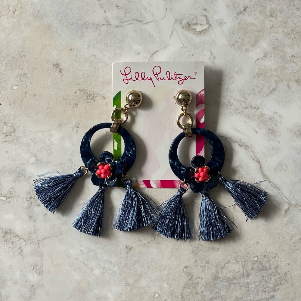 NWT Lilly Pulitzer Blue Tassel Maritime Earrings in High Tide